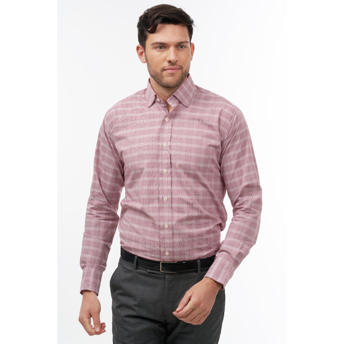 Prince Of Wales Check Burgundy Formal Shirt
