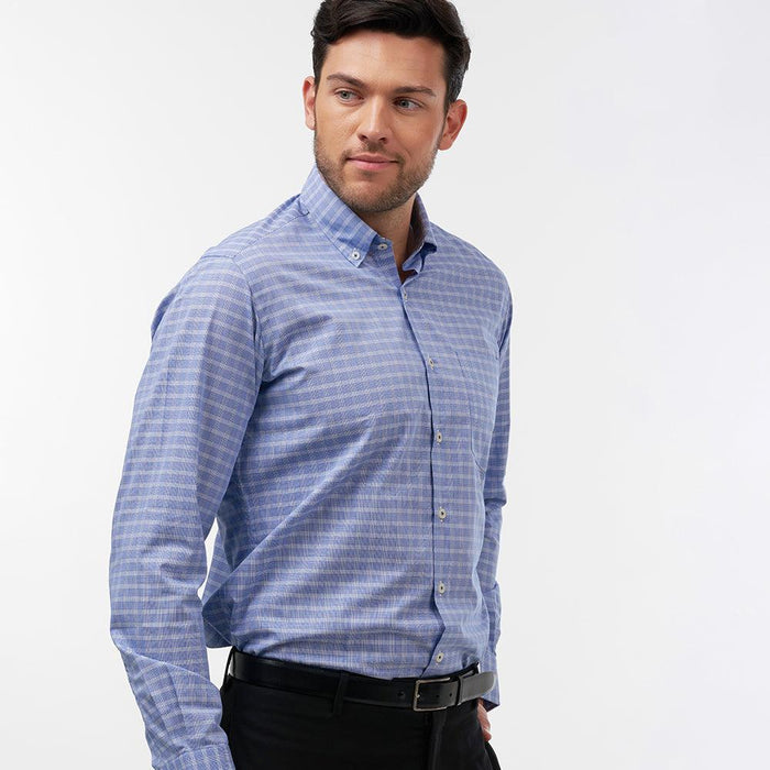 Prince Of Wales Check Royal Blue Casual Fit Shirt- Thin Red Line