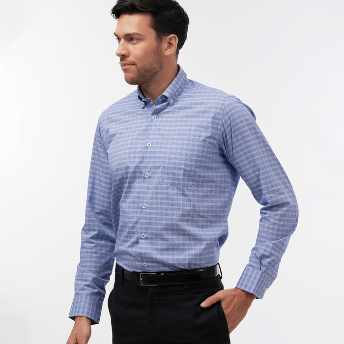 Prince Of Wales Check Royal Blue Casual Fit Shirt- Thin Red Line
