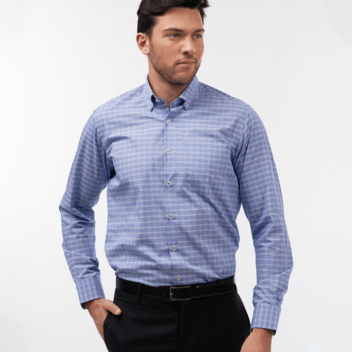 Prince Of Wales Check Royal Blue Casual Fit Shirt- Thin Red Line