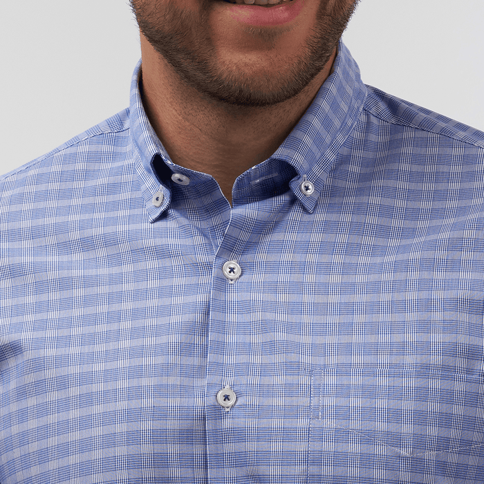Prince Of Wales Check Royal Blue Casual Fit Shirt- Thin Red Line