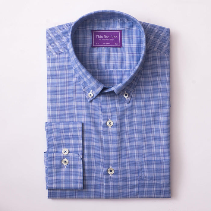 Prince Of Wales Check Royal Blue Casual Fit Shirt- Thin Red Line