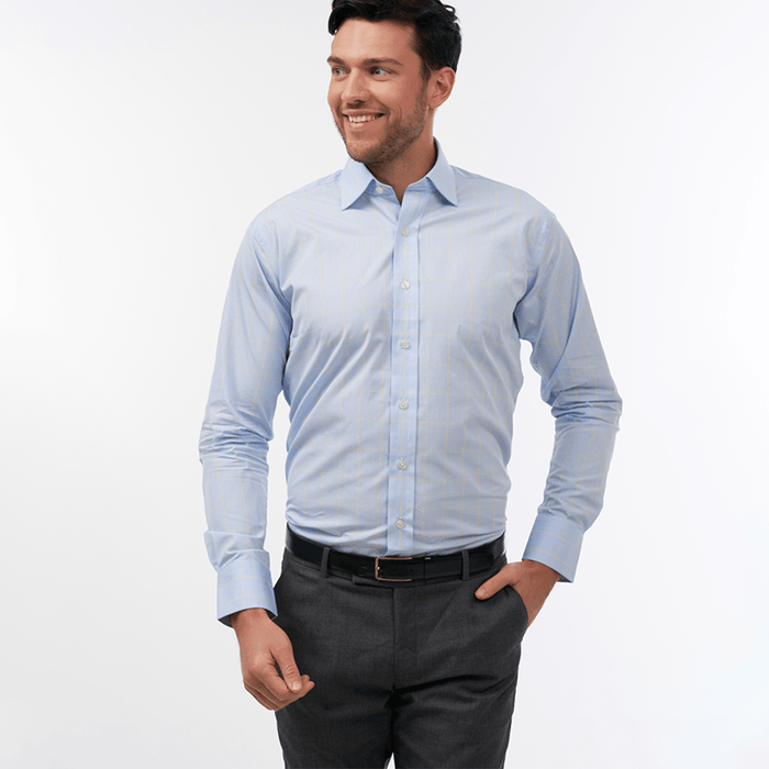 Prince Of Wales Check Sky & Yellow Formal Shirt- Thin Red Line