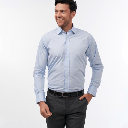 Prince Of Wales Check Sky & Yellow Formal Shirt- Thin Red Line