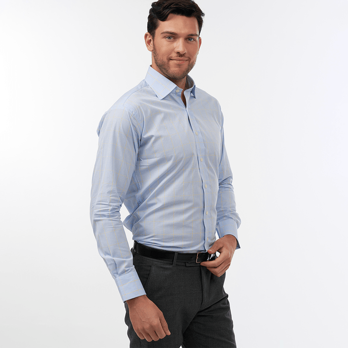 Prince Of Wales Check Sky & Yellow Formal Shirt - Thin Red Line