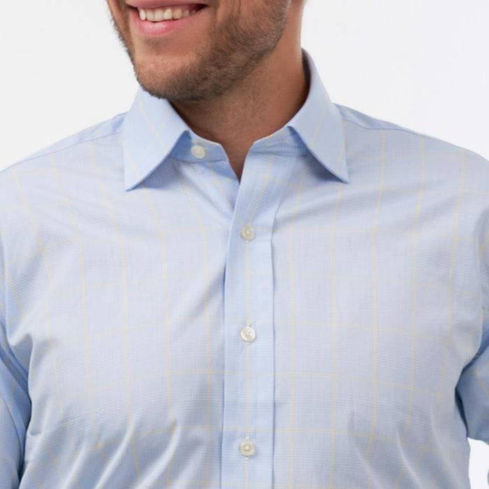 Prince Of Wales Check Sky & Yellow Formal Shirt - Thin Red Line