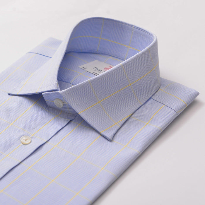Prince Of Wales Check Sky & Yellow Formal Shirt - Thin Red Line