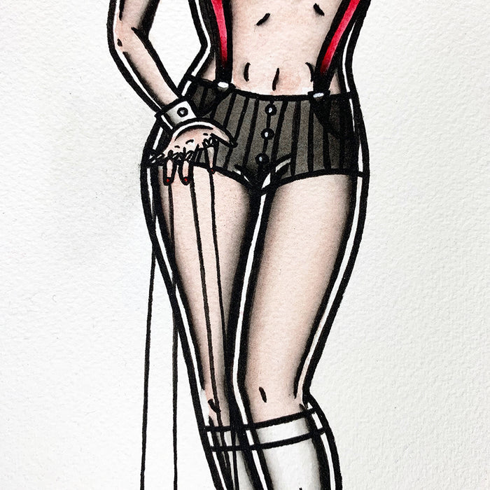 American traditional tattoo flash sexy topless puppeteer pinup print.