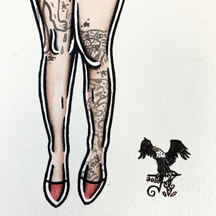 American traditional tattoo flash sexy pussycat pinup spitshade painting.