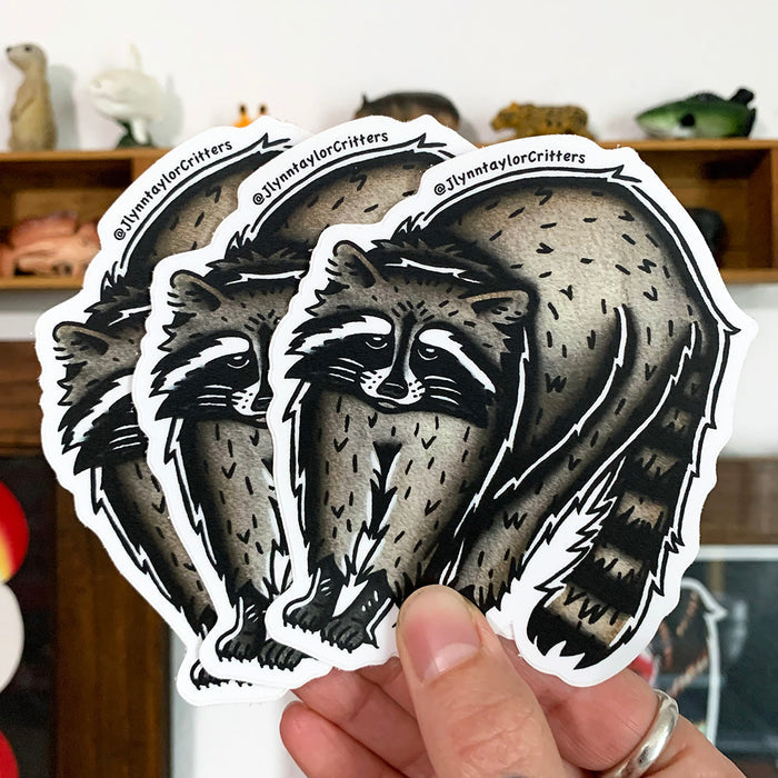 American traditional tattoo flash Raccoon watercolor sticker.
