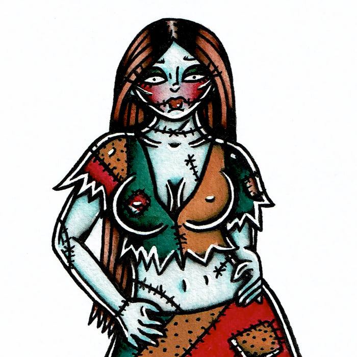 American traditional Tattoo Flash Ragdoll Sally pinup  painting.