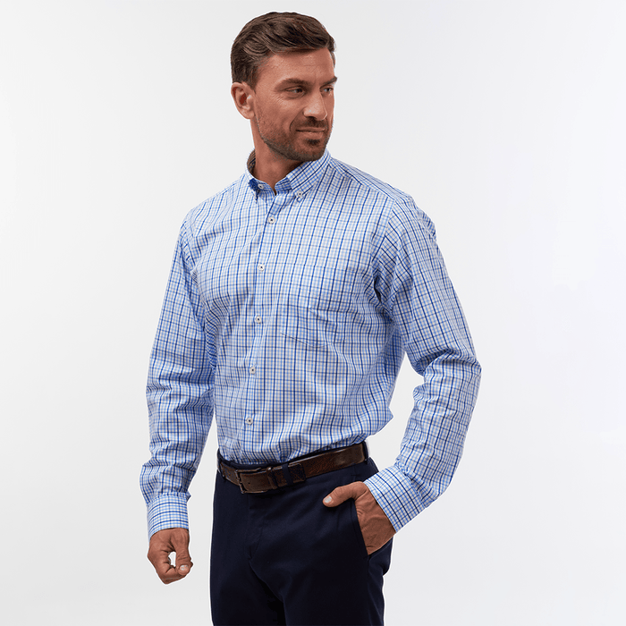 Rainbow Check Sky & Navy Casual Fit Shirt - Thin Red Line