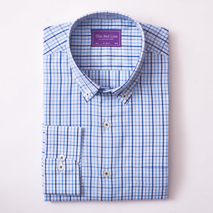 Rainbow Check Sky & Navy Casual Fit Shirt - Thin Red Line