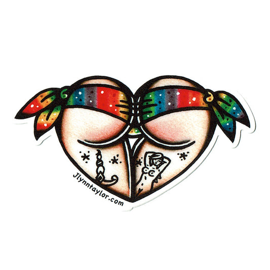 American traditional tattoo flash Rainbow Sparkle Scrunch Butt Heart sticker.