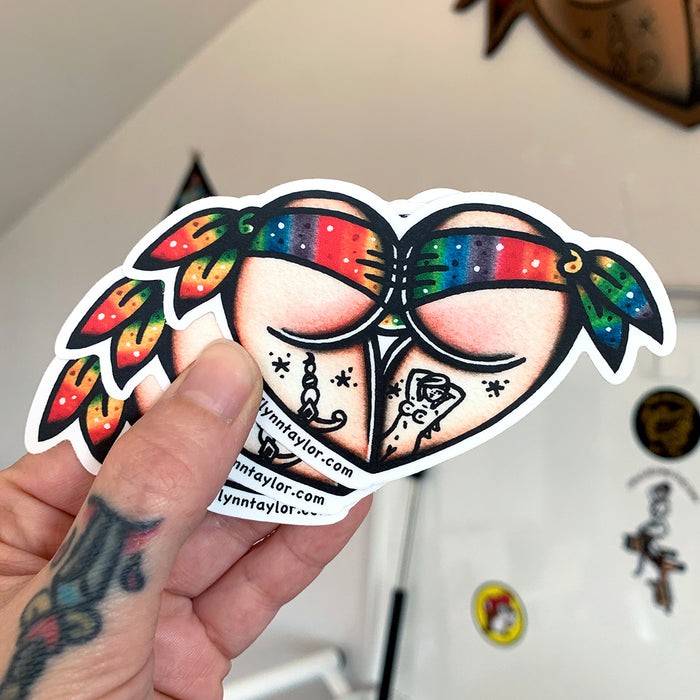 American traditional tattoo flash Rainbow Sparkle Scrunch Butt Heart sticker.