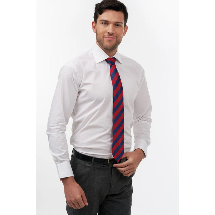 Red & navy stripe woven silk tie - Thin Red Line