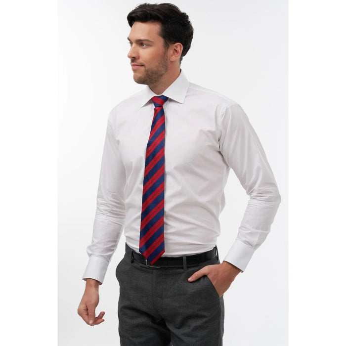 Red & navy stripe woven silk tie - Thin Red Line