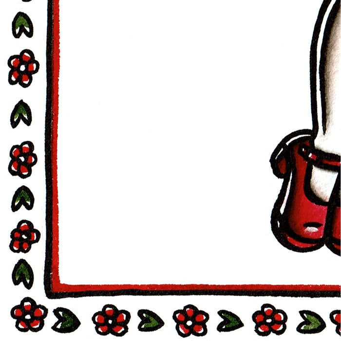 American traditional tattoo flash Little Red Riding Hood Pinup and Wolf watercolor painting.