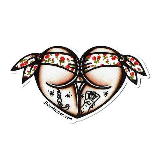 American traditional tattoo flash Red Rose Scrunch Butt Booty Heart watercolor sticker.