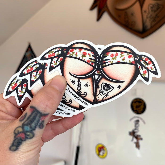 American traditional tattoo flash Red Rose Scrunch Butt Booty Heart watercolor sticker.