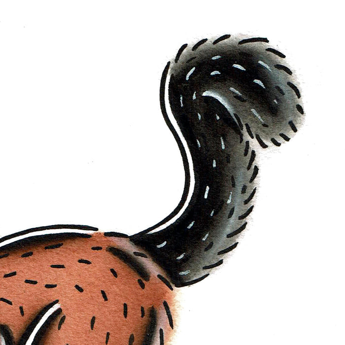 American traditional tattoo flash wildlife illustration Red Ruffed Lemur ink and watercolor painting.
