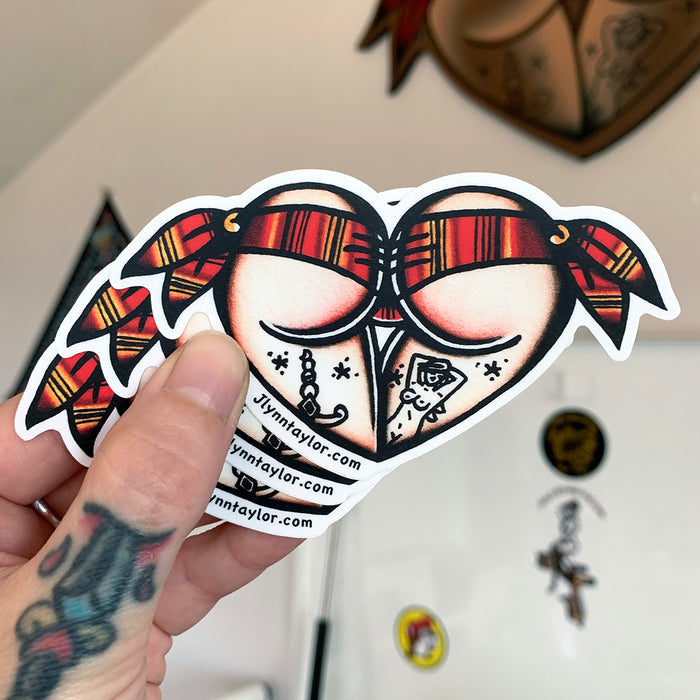 American traditional tattoo flash Serape Scrunch Butt Booty Heart watercolor sticker.