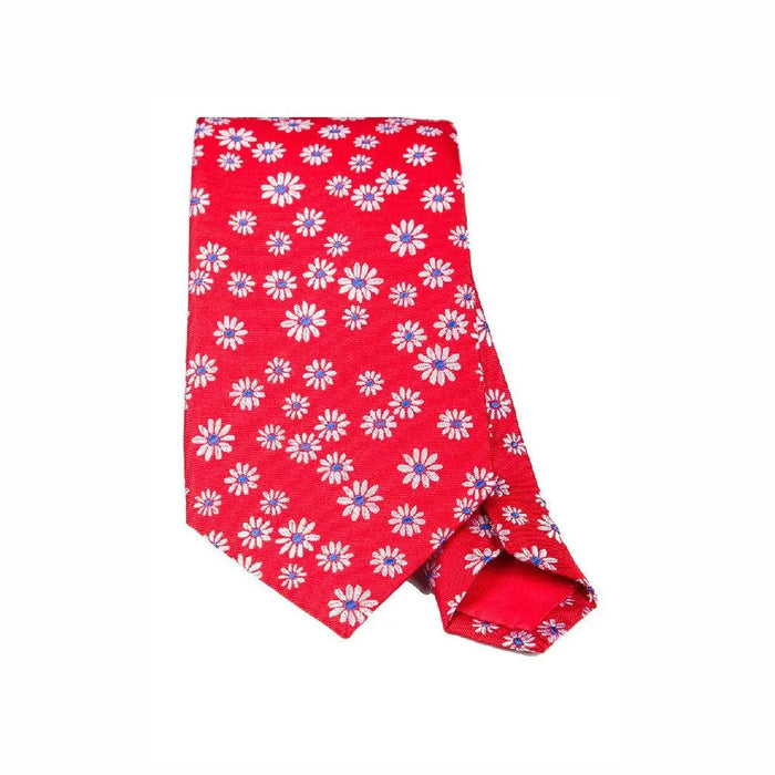 Red & white daisy woven silk tie