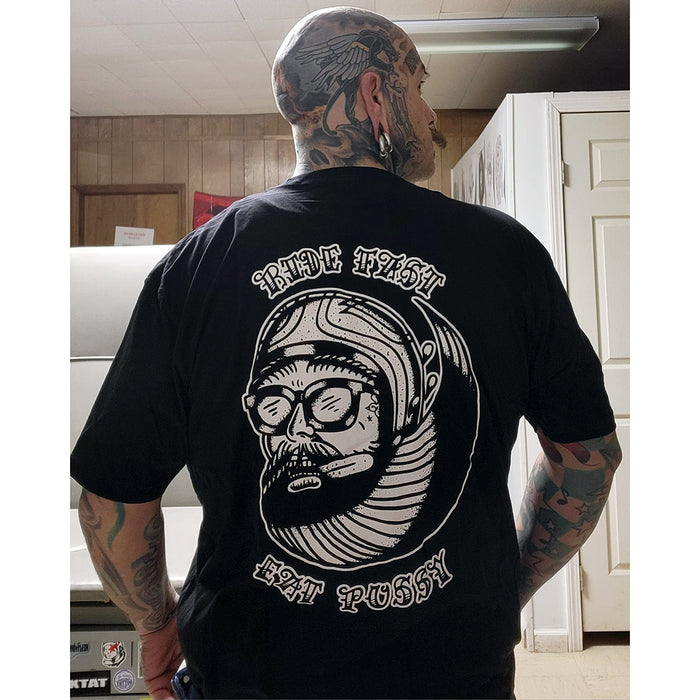 American Traditional tattoo flash Ride Fast Eat Pussy Biker Head T Shirt.