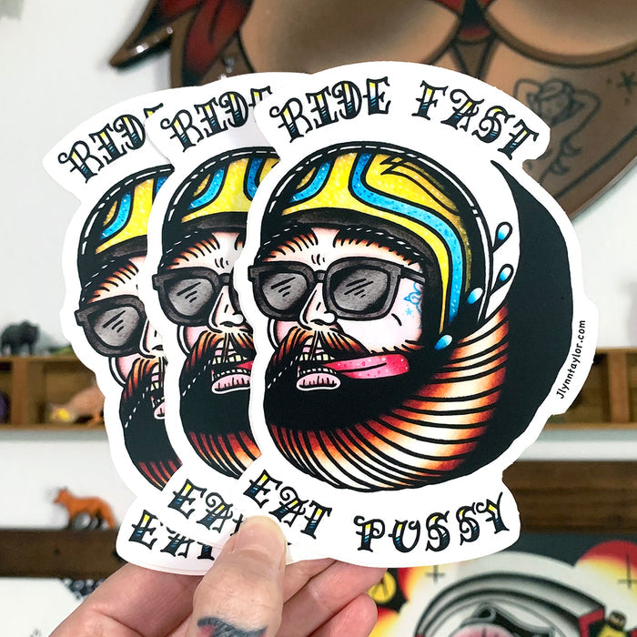 American traditional tattoo flash Ride Fast Biker Head watercolor sticker.