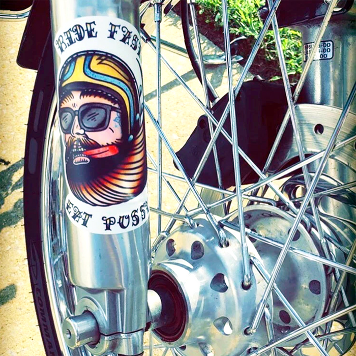 American traditional tattoo flash Ride Fast Biker Head watercolor sticker.