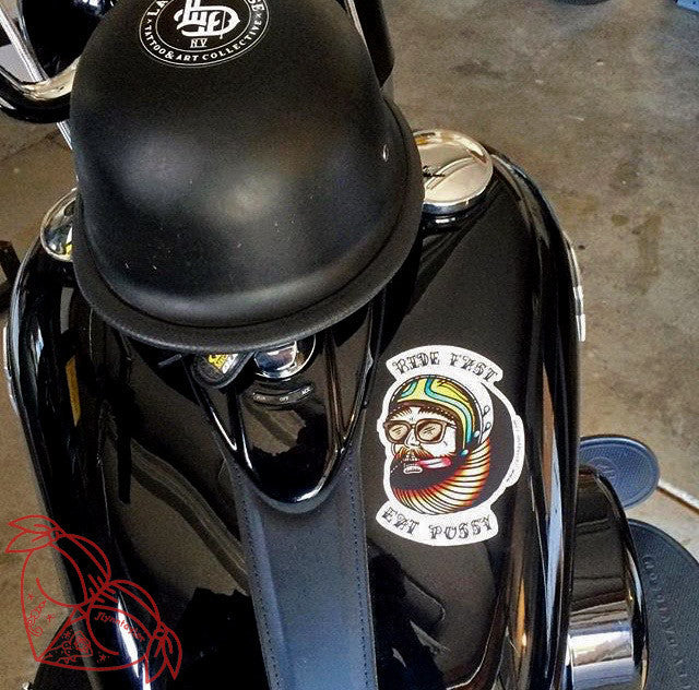 American traditional tattoo flash Ride Fast Biker Head watercolor sticker.