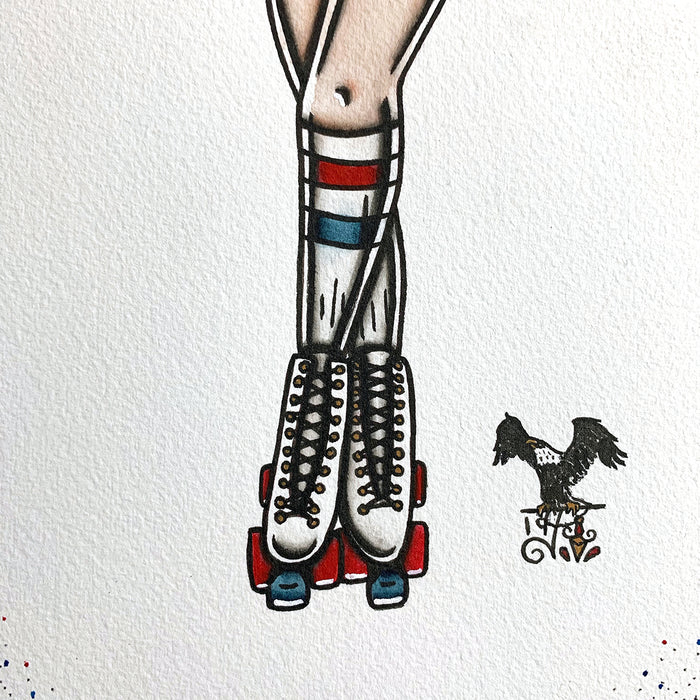 American Traditional tattoo flash sexy roller girl pinup spitshade painting.