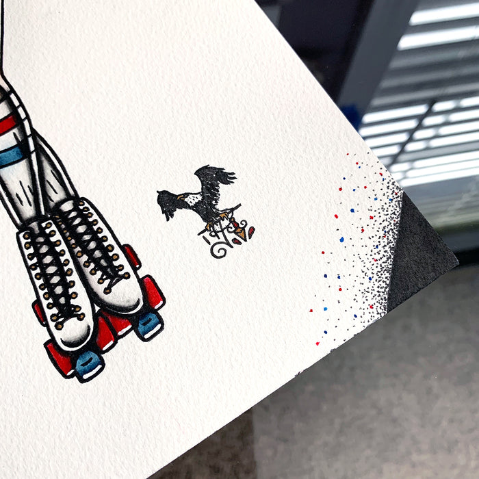 American Traditional tattoo flash sexy roller girl pinup spitshade painting.