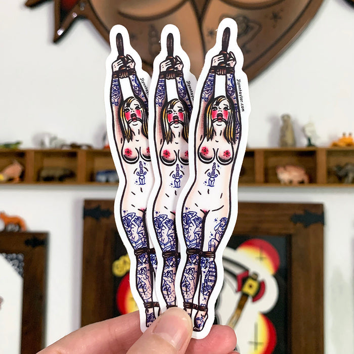 American traditional tattoo flash Rope Bondage Pinup watercolor sticker.