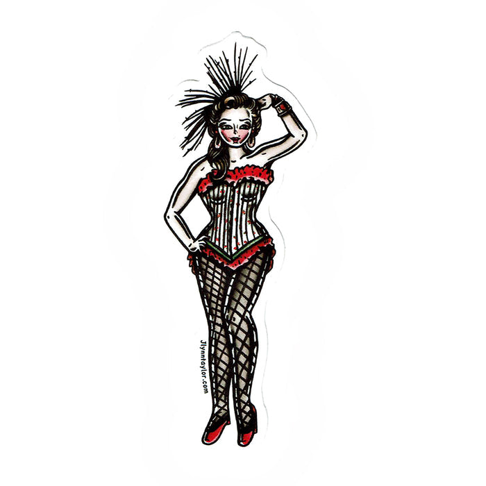 American traditional tattoo flash Western Saloon Girl Pinup watercolor sticker.