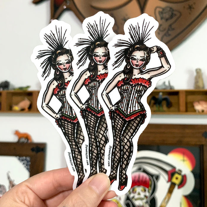 American traditional tattoo flash Western Saloon Girl Pinup watercolor sticker.
