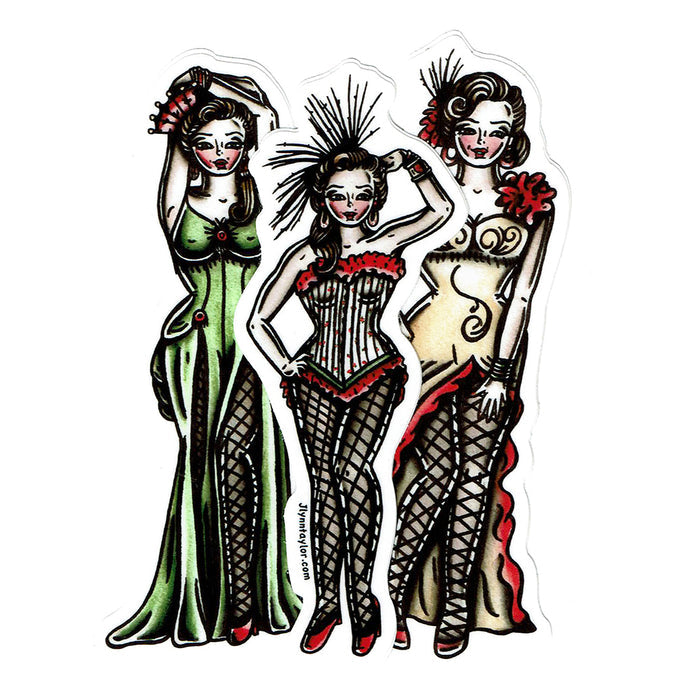American traditional tattoo flash Saloon Girl Pinup watercolor sticker set.