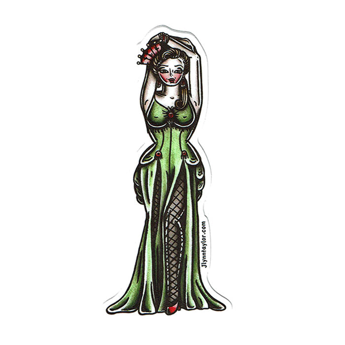 American traditional tattoo flash Saloon Girl Pinup watercolor sticker set.