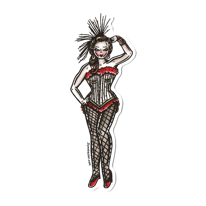 American traditional tattoo flash Saloon Girl Pinup watercolor sticker set.