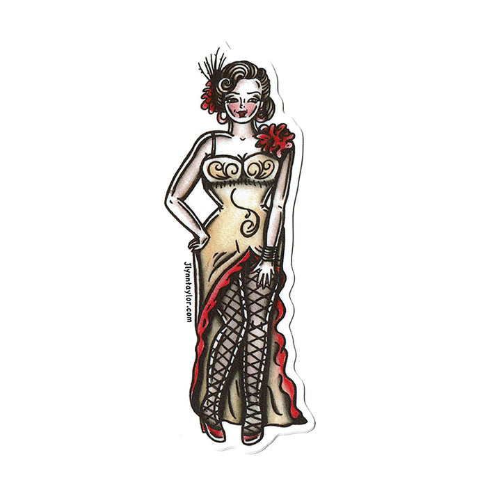 American traditional tattoo flash Saloon Girl Pinup watercolor sticker set.