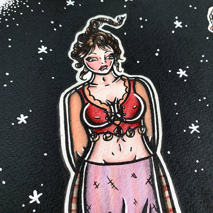 American Traditional Tattoo Flash Hocus Pocus Sanderson Sisters pinup watercolor painting.