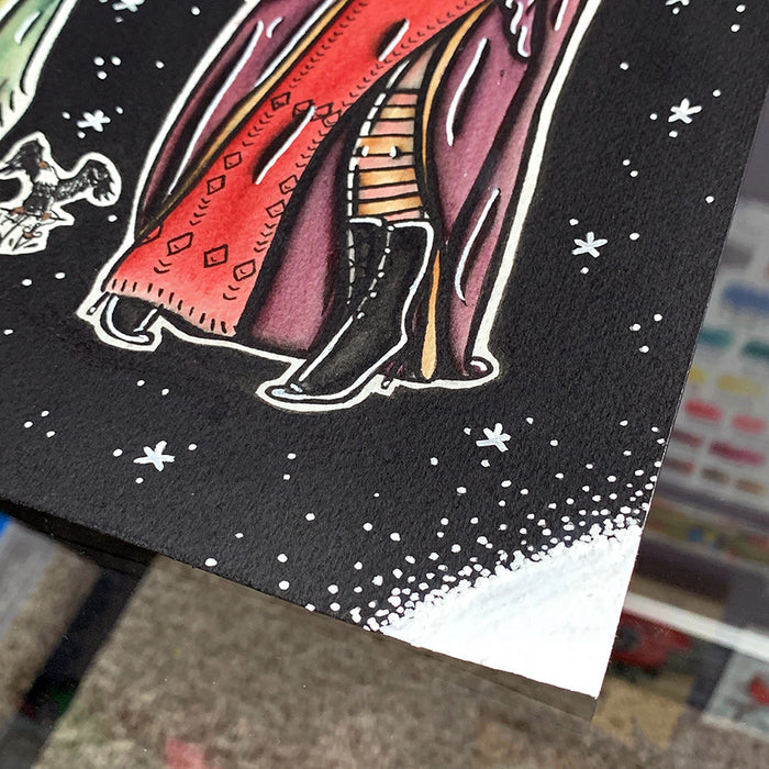 American Traditional Tattoo Flash Hocus Pocus Sanderson Sisters pinup watercolor painting.