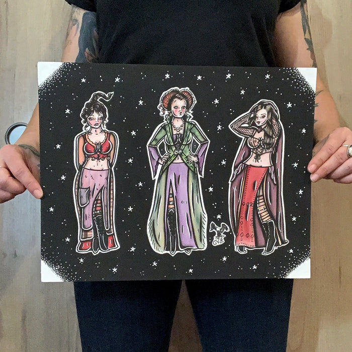 American Traditional Tattoo Flash Hocus Pocus Sanderson Sisters pinup painting.