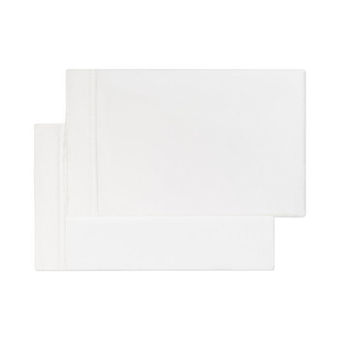 A set of two ivory white sateen pillowcases with a hemstitch design.