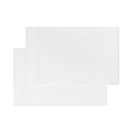 A set of two ivory white sateen pillowcases with a hemstitch design.