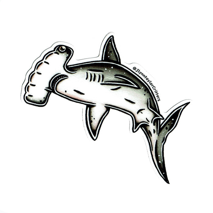 American traditional tattoo flash Scalloped Hammerhead Shark watercolor sticker.