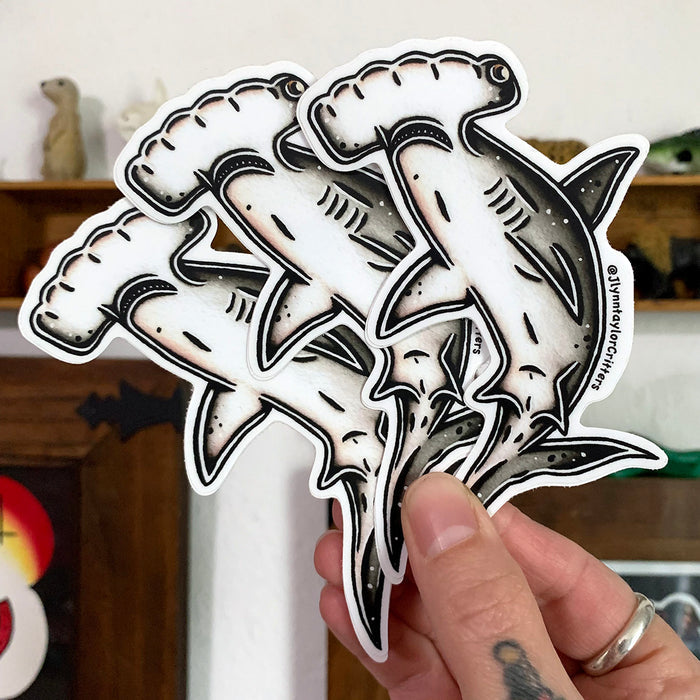 American traditional tattoo flash Scalloped Hammerhead Shark watercolor sticker.