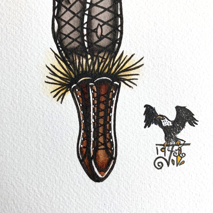 American Traditional tattoo flash Scarecrow Pinup watercolor painting.