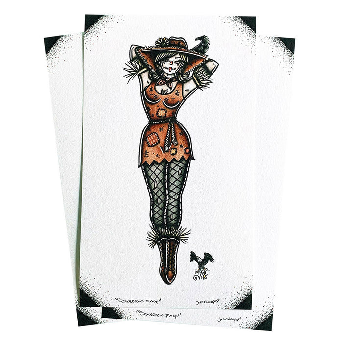 American traditional tattoo flash Scarecrow Pinup watercolor print.