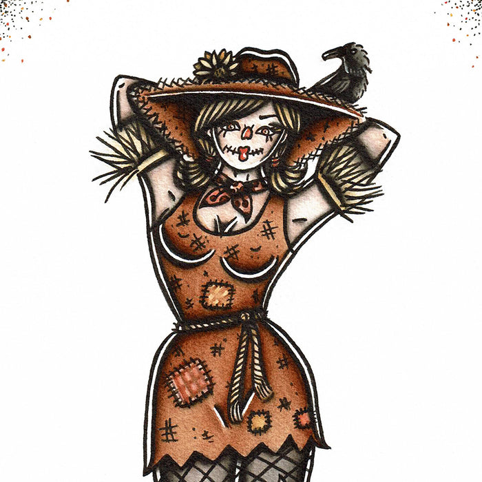 American traditional tattoo flash Scarecrow Pinup watercolor print.
